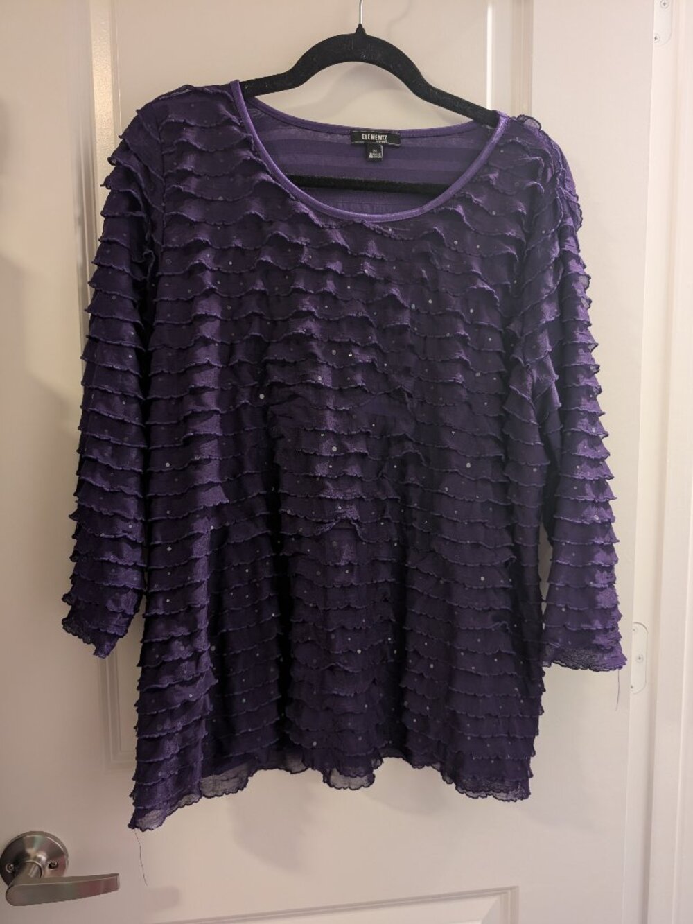 Elementz ~Woman Size 2X~ Purple Ruffle Blouse Shirt Top Long Sleeve